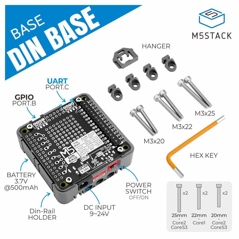 M5Stack - ฐาน Din อย่างเป็นทางการของ M5Stack พร้อมแบตเตอรี่ 500mAh